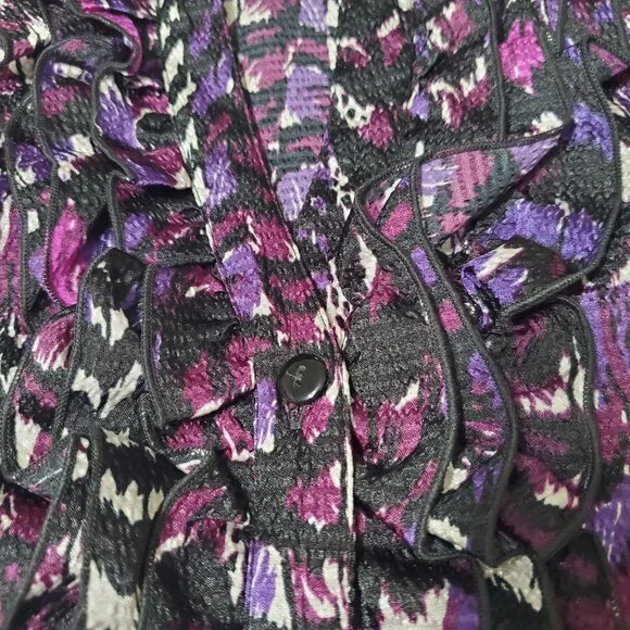 Lane Bryant Size 22 24 Blouse Ruffle Button Artsy Print Office Casual Coquette - Picture 7 of 8